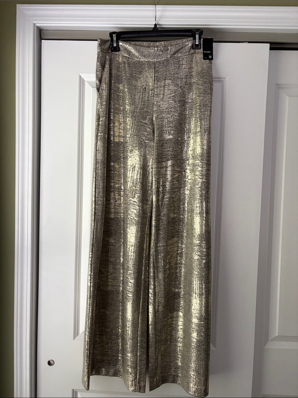 New York & Company Metallic Champagne Wide-Leg Palazzo Pants
